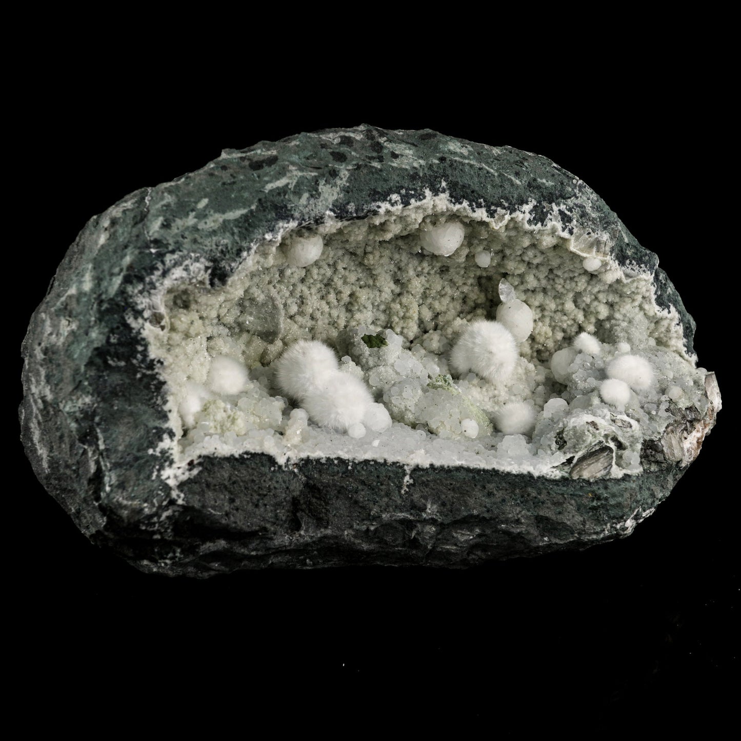 Okenite Big Puffballs Inside Chalcedony Geode Natural Mineral Specimen # B 6122