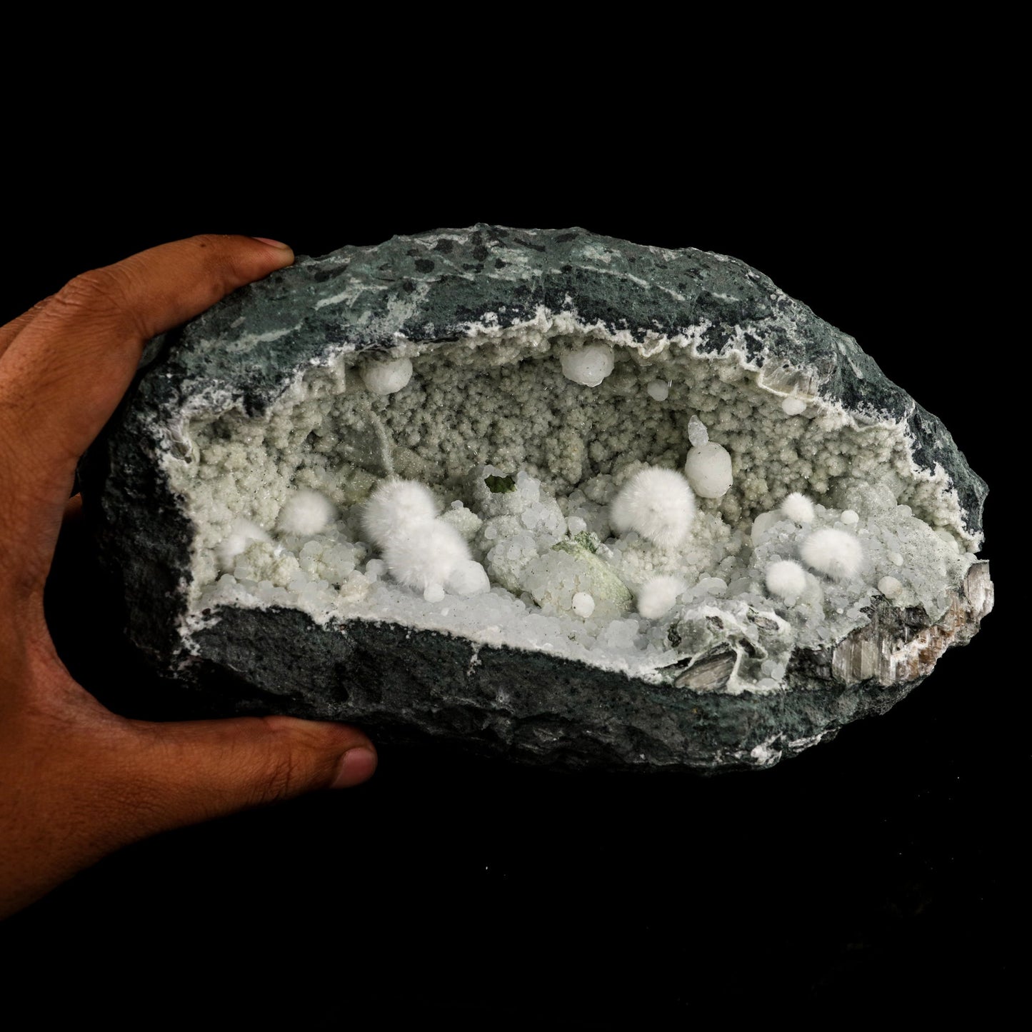 Okenite Big Puffballs Inside Chalcedony Geode Natural Mineral Specimen # B 6122