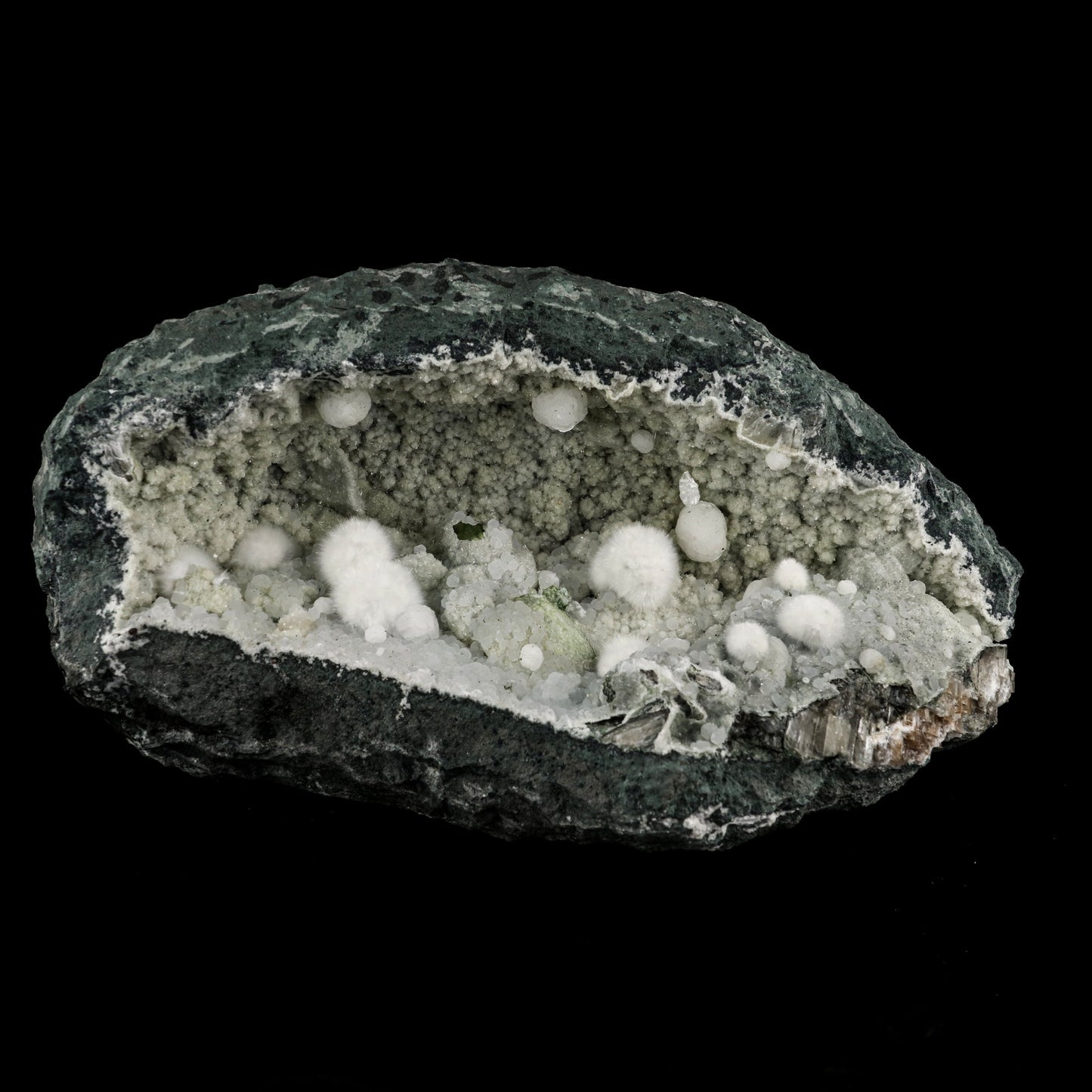 Okenite Big Puffballs Inside Chalcedony Geode Natural Mineral Specimen # B 6122