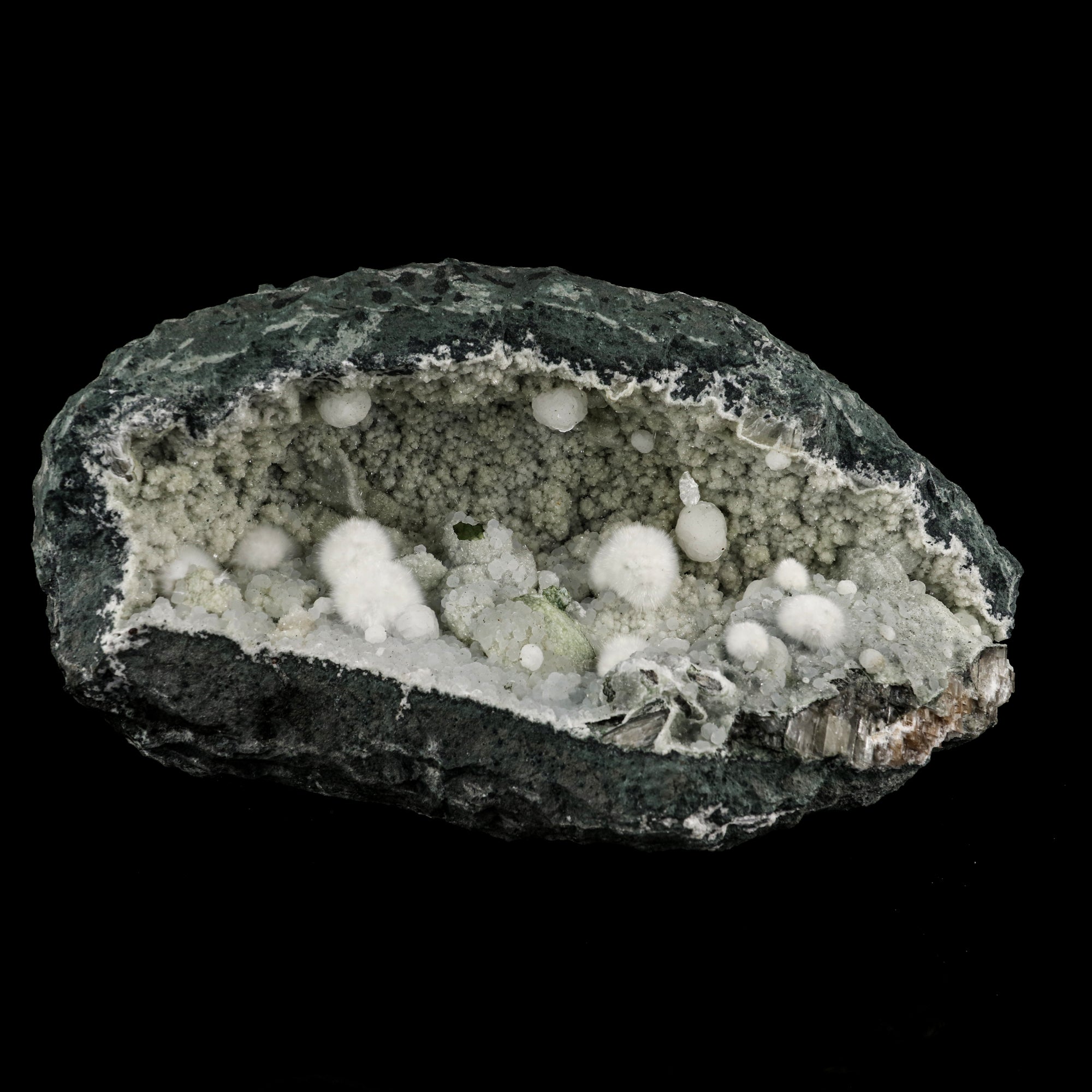 Okenite Big Puffballs Inside Chalcedony Geode Natural Mineral Specimen # B 6122