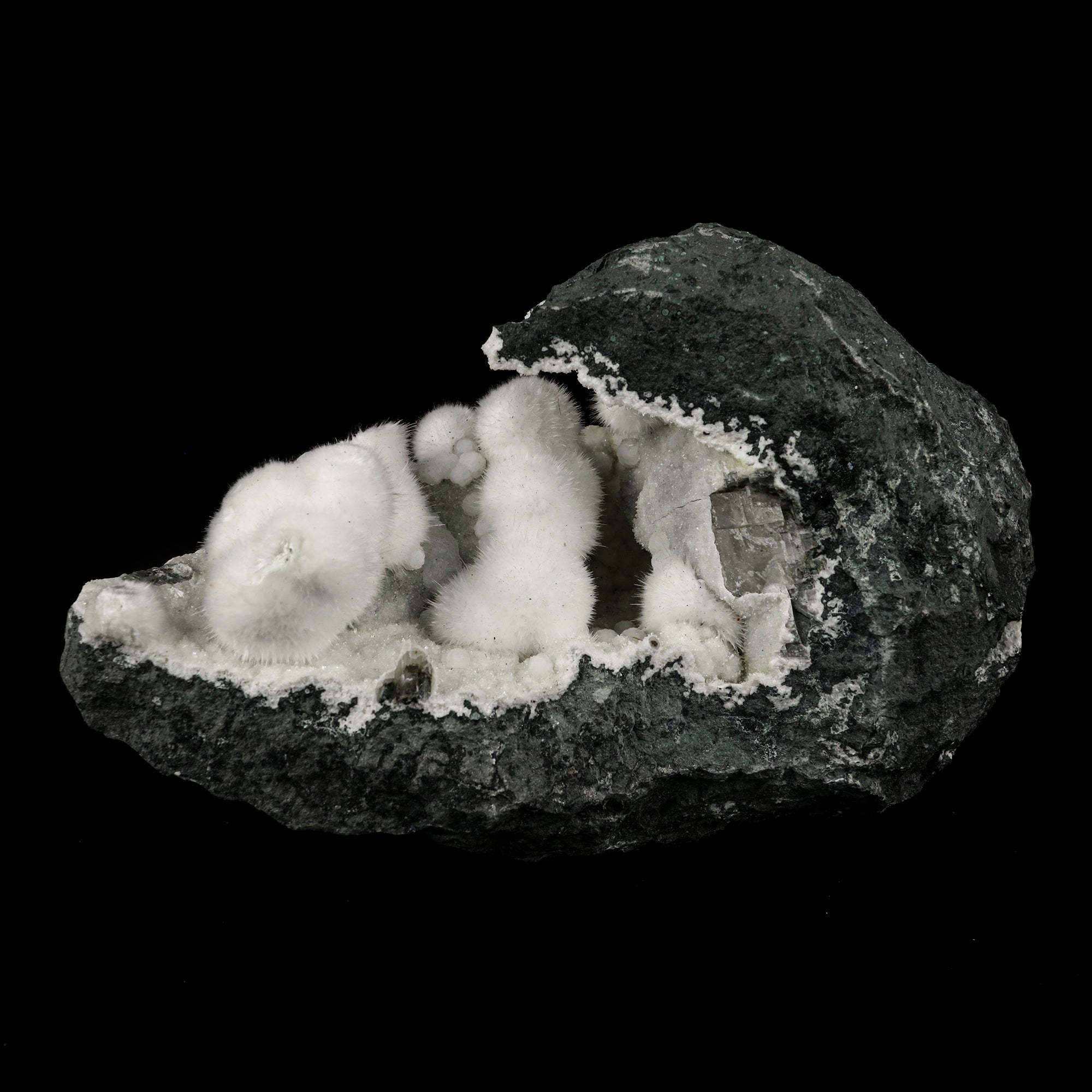 Okenite Big Puffballs Inside Geode Natural Mineral Specimen # B 6173