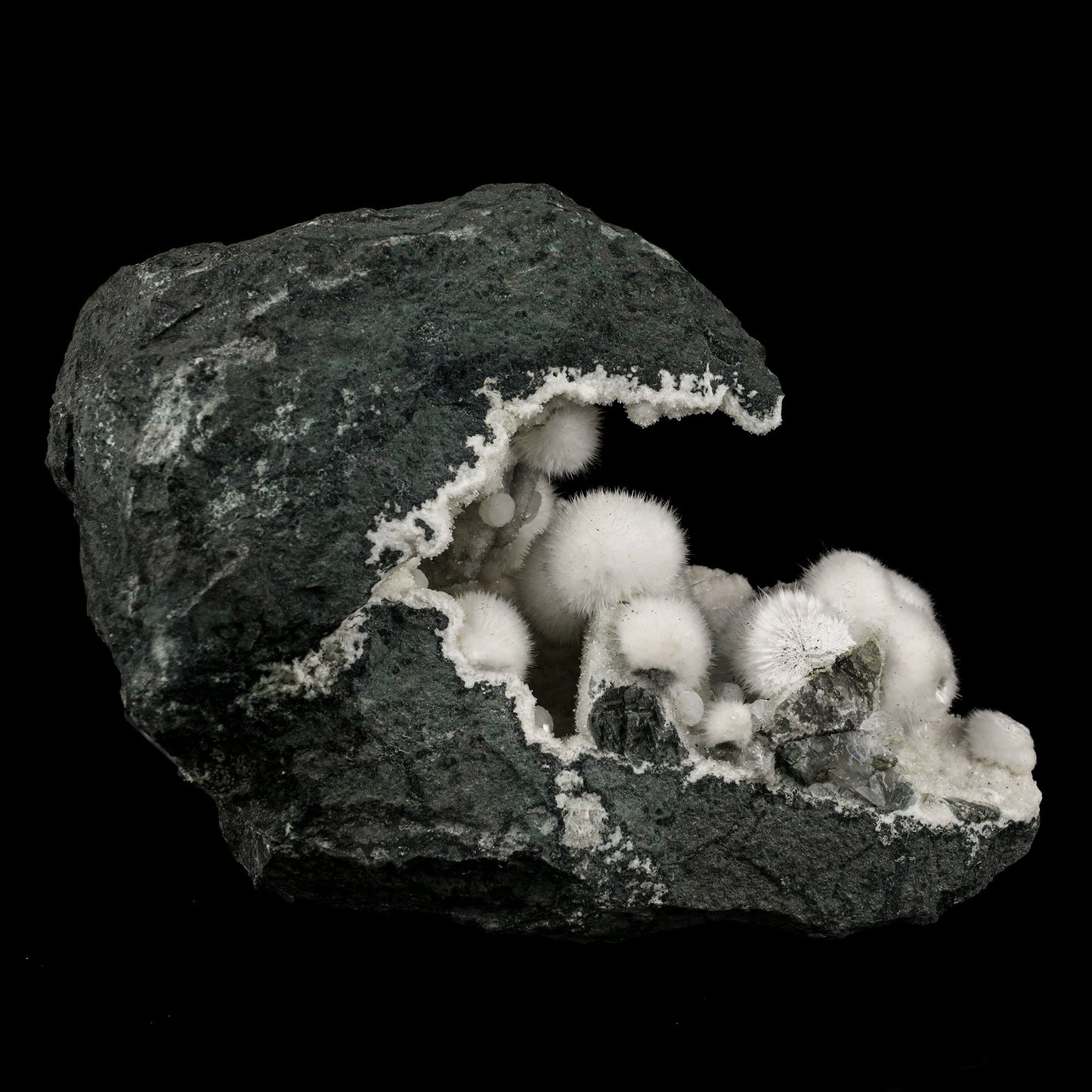 Okenite Big Puffballs Inside Geode Natural Mineral Specimen # B 6173