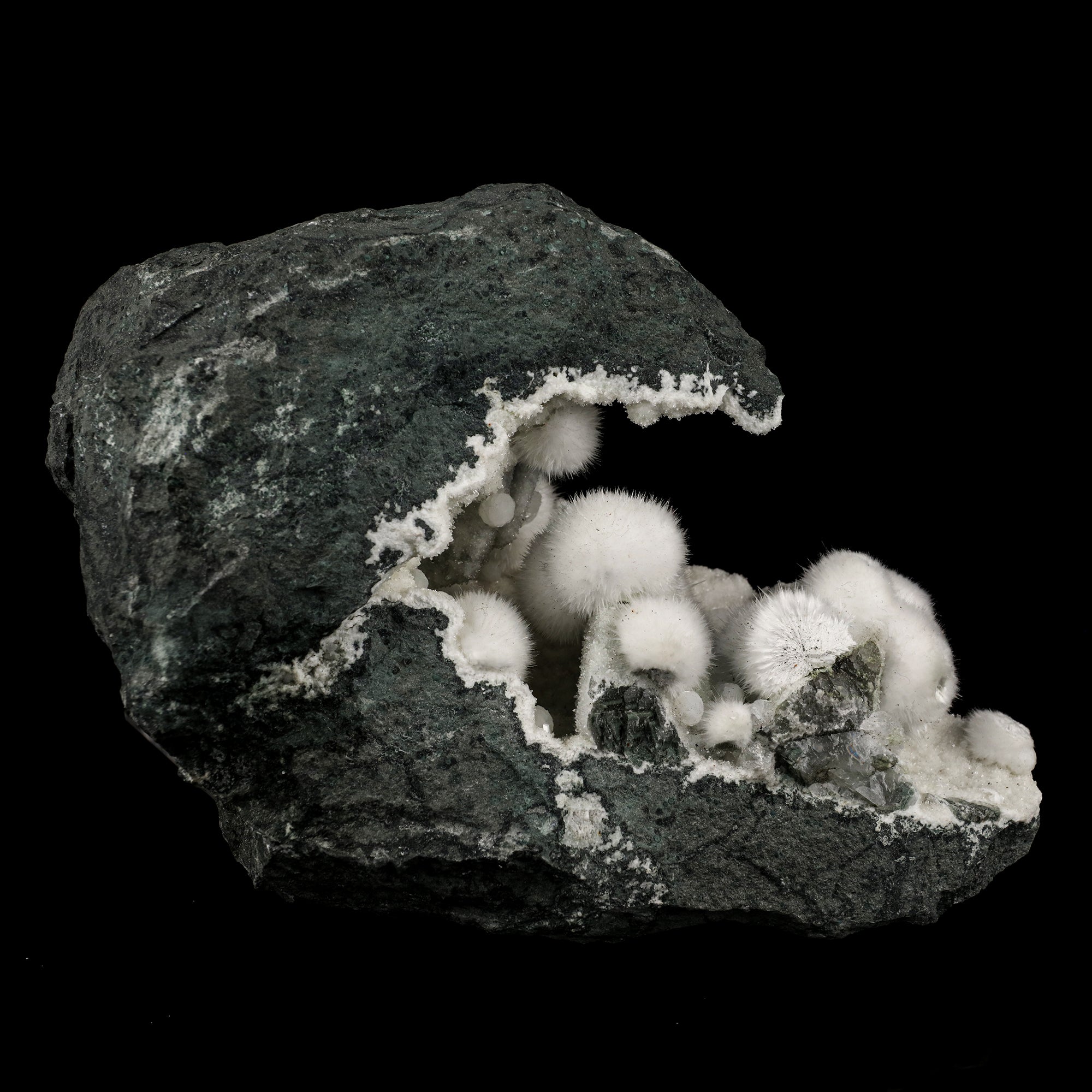 Okenite Big Puffballs Inside Geode Natural Mineral Specimen # B 6173