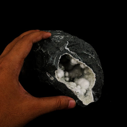 Okenite Big Puffballs Inside Chalcedony Geode Natural Mineral Specimen # B 6199