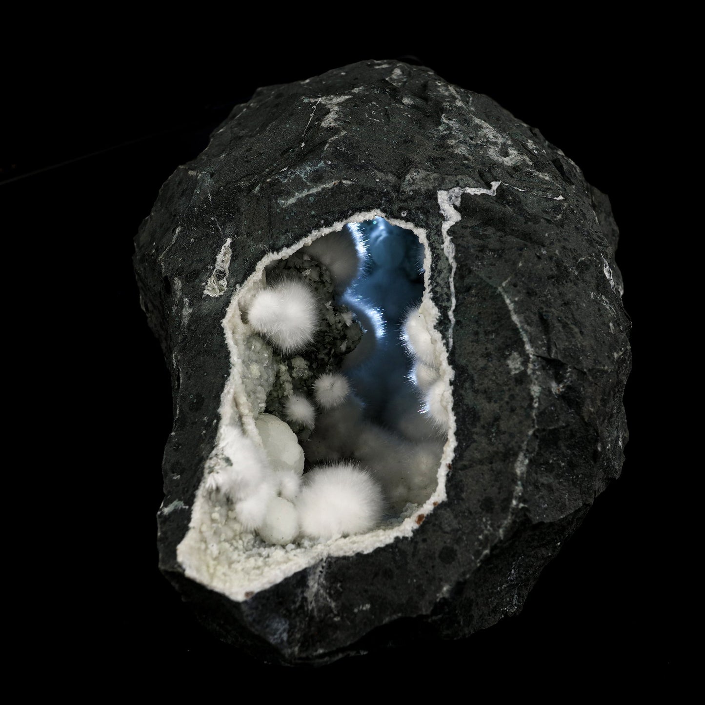 Okenite Big Puffballs Inside Chalcedony Geode Natural Mineral Specimen # B 6199