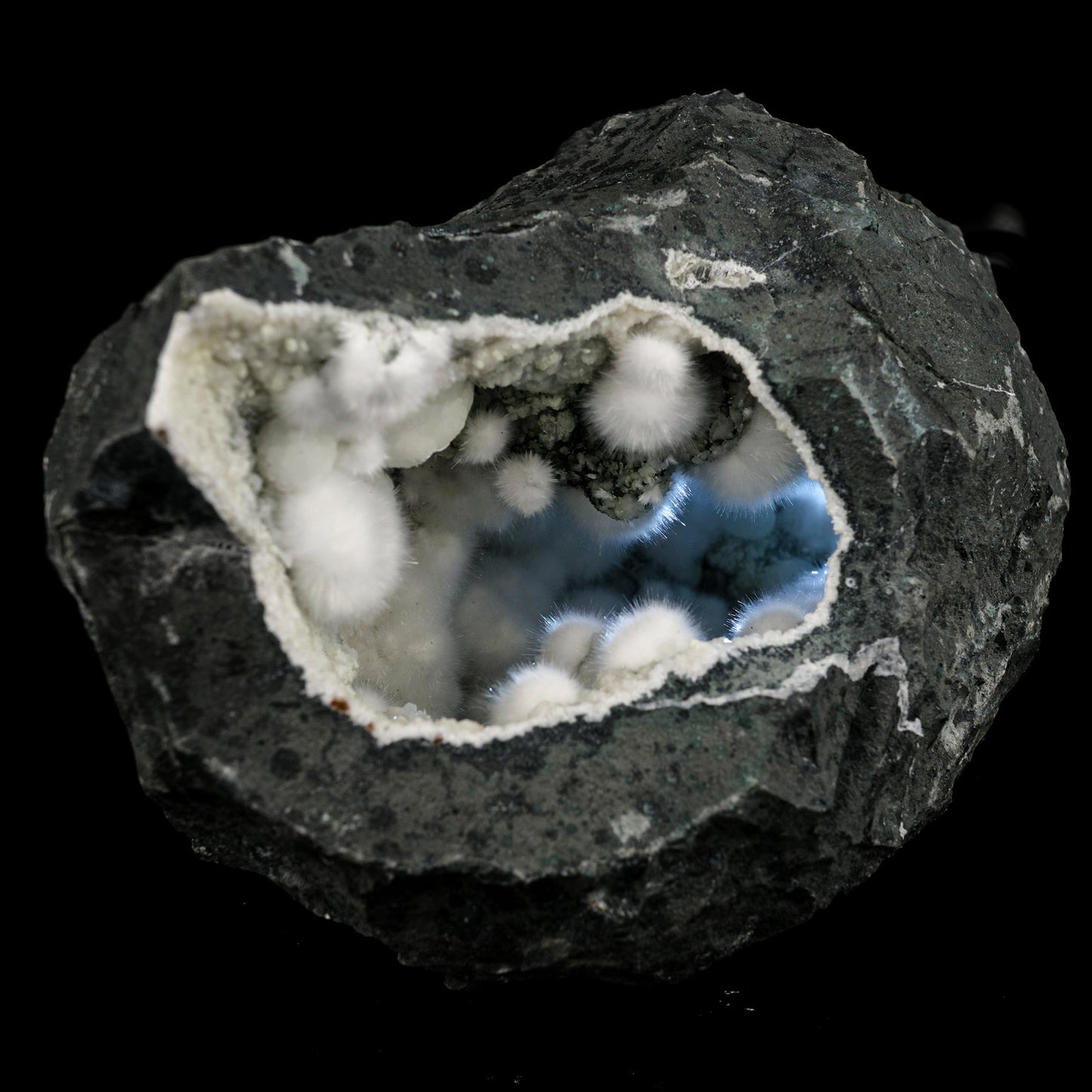 Okenite Big Puffballs Inside Chalcedony Geode Natural Mineral Specimen # B 6199