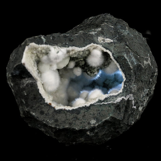 Okenite Big Puffballs Inside Chalcedony Geode Natural Mineral Specimen # B 6199