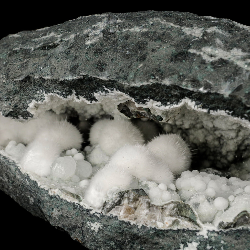 Okenite Big Puffballs with Gyrolite in Geode Natural Mineral Specimen # B 5867