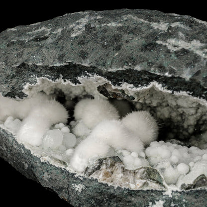 Okenite Big Puffballs with Gyrolite in Geode Natural Mineral Specimen # B 5867