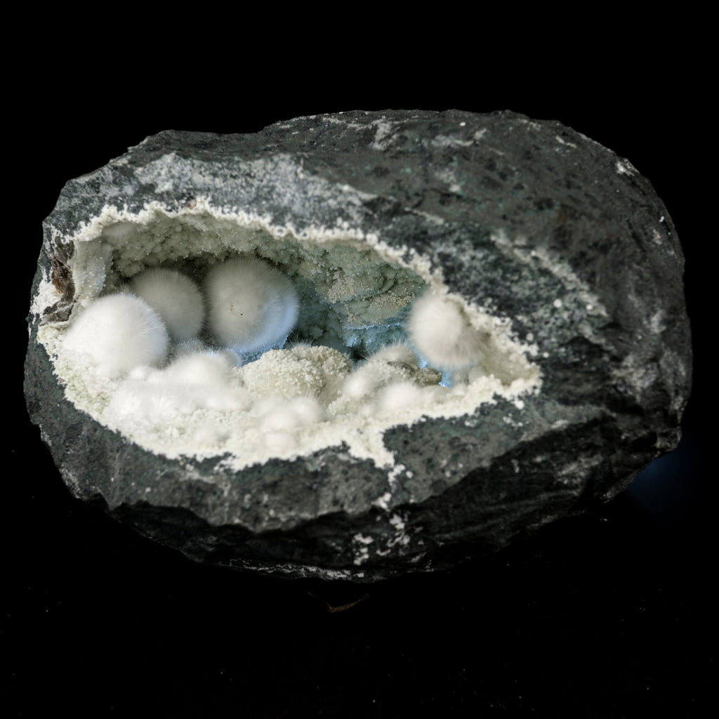 Okenite Big Puffballs Inside with Gyrolite inside Geode Natural Mineral Specimen # B 5872