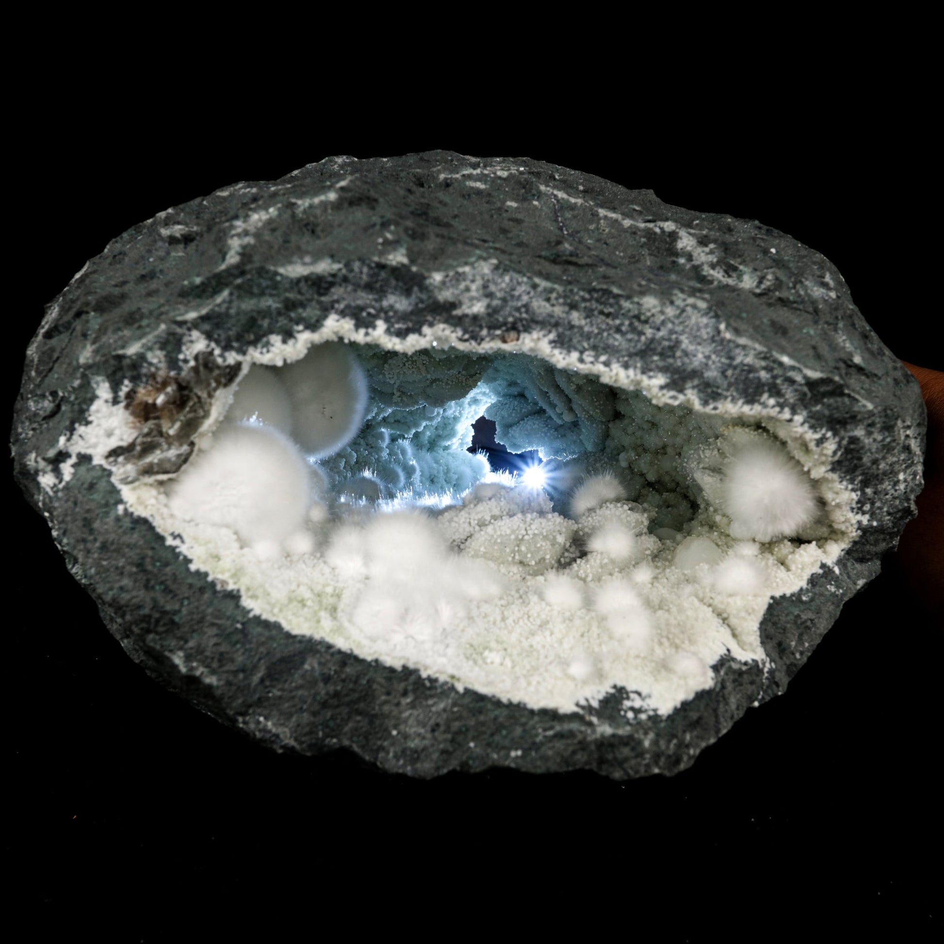 Okenite Big Puffballs Inside with Gyrolite inside Geode Natural Minera ...