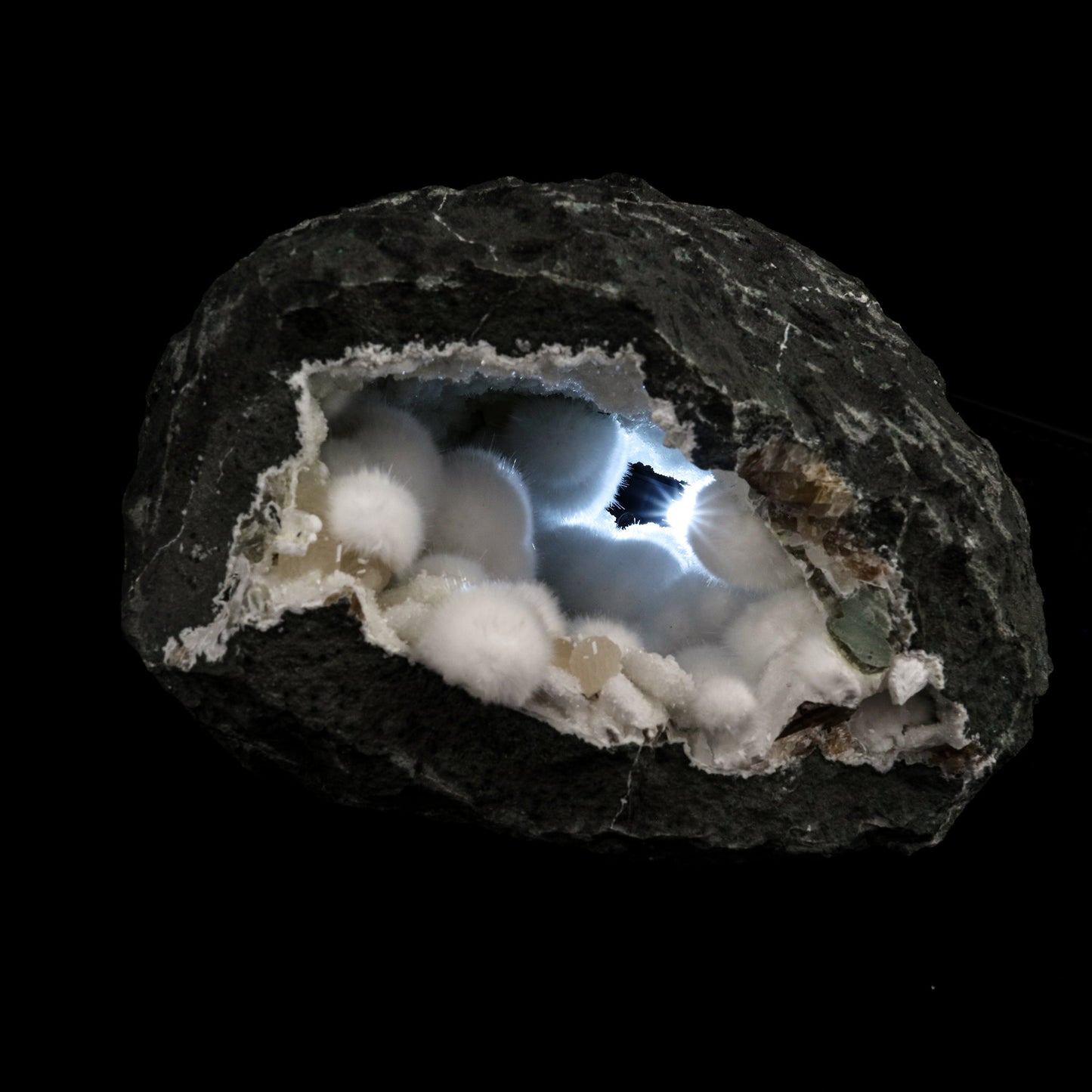 Okenite Big Puffballs Inside Geode Natural Mineral Specimen # B 6177