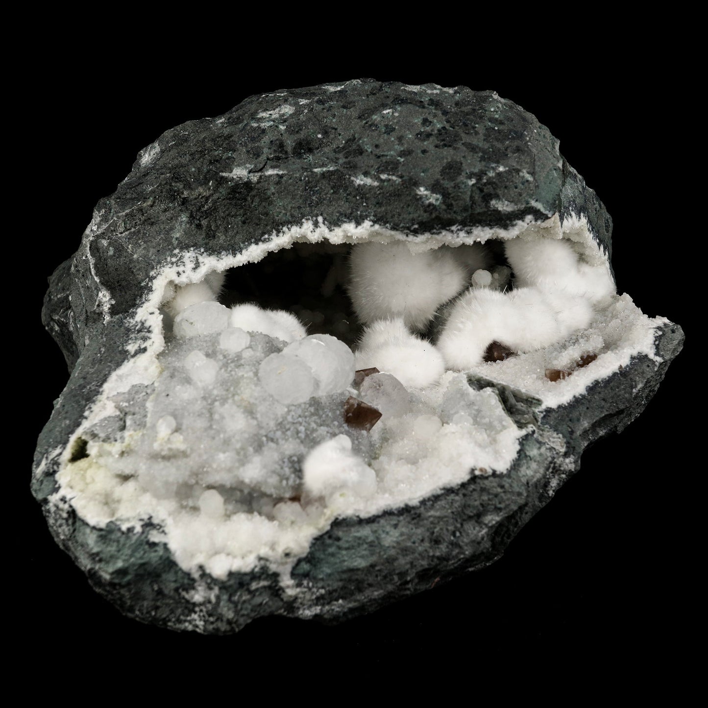 Okenite Big Puffballs with calcite Geode Natural Mineral Specimen # B 6195