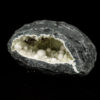 Okenite Big Puffballs with calcite & Gyrolite inside Geode Natural Mineral Specimen # B 5865