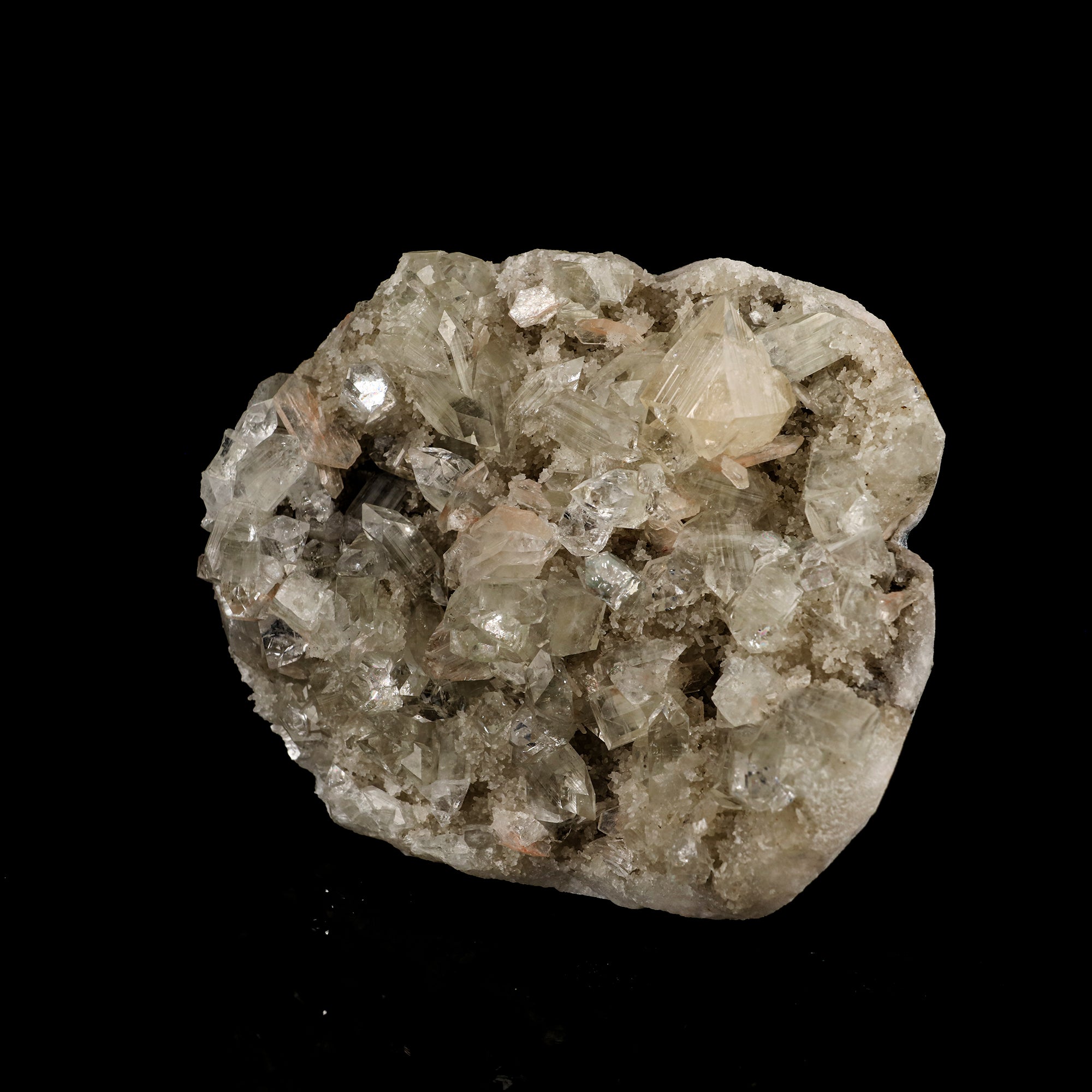 Powellite Fluorescent on Apophyllite Free Standing Natural Mineral Specimen # B 6328