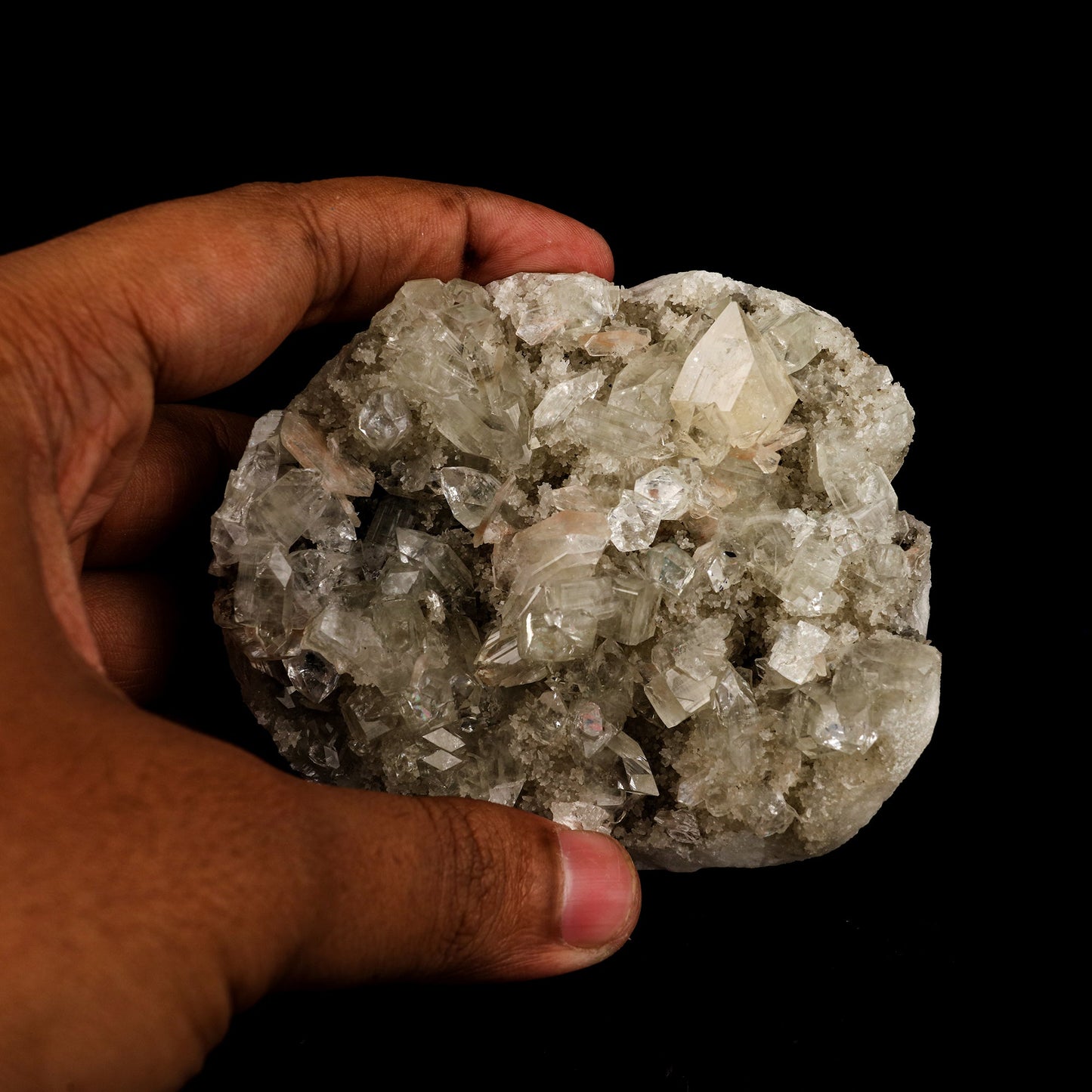 Powellite Fluorescent on Apophyllite Free Standing Natural Mineral Specimen # B 6328