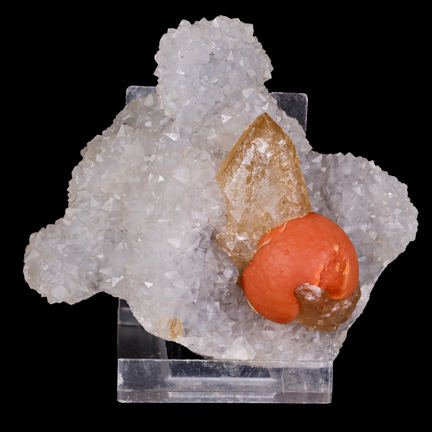 Rare Red Botryoidal Fluorite with Dog Tooth UV Calcite, Natural Mineral Specimen # B 6844