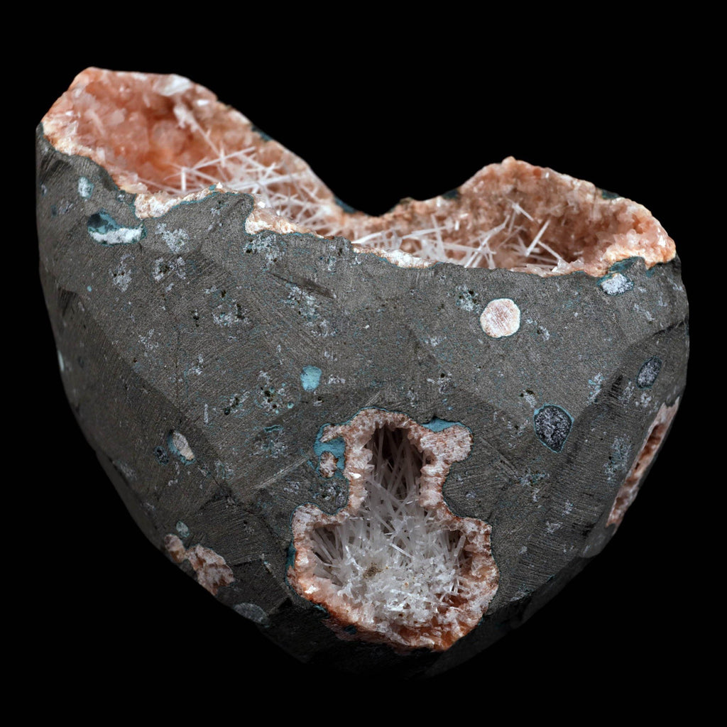 Scolecite Accular Sprays Inside Heulandite Geode Natural Mineral Specimen  # B 4901