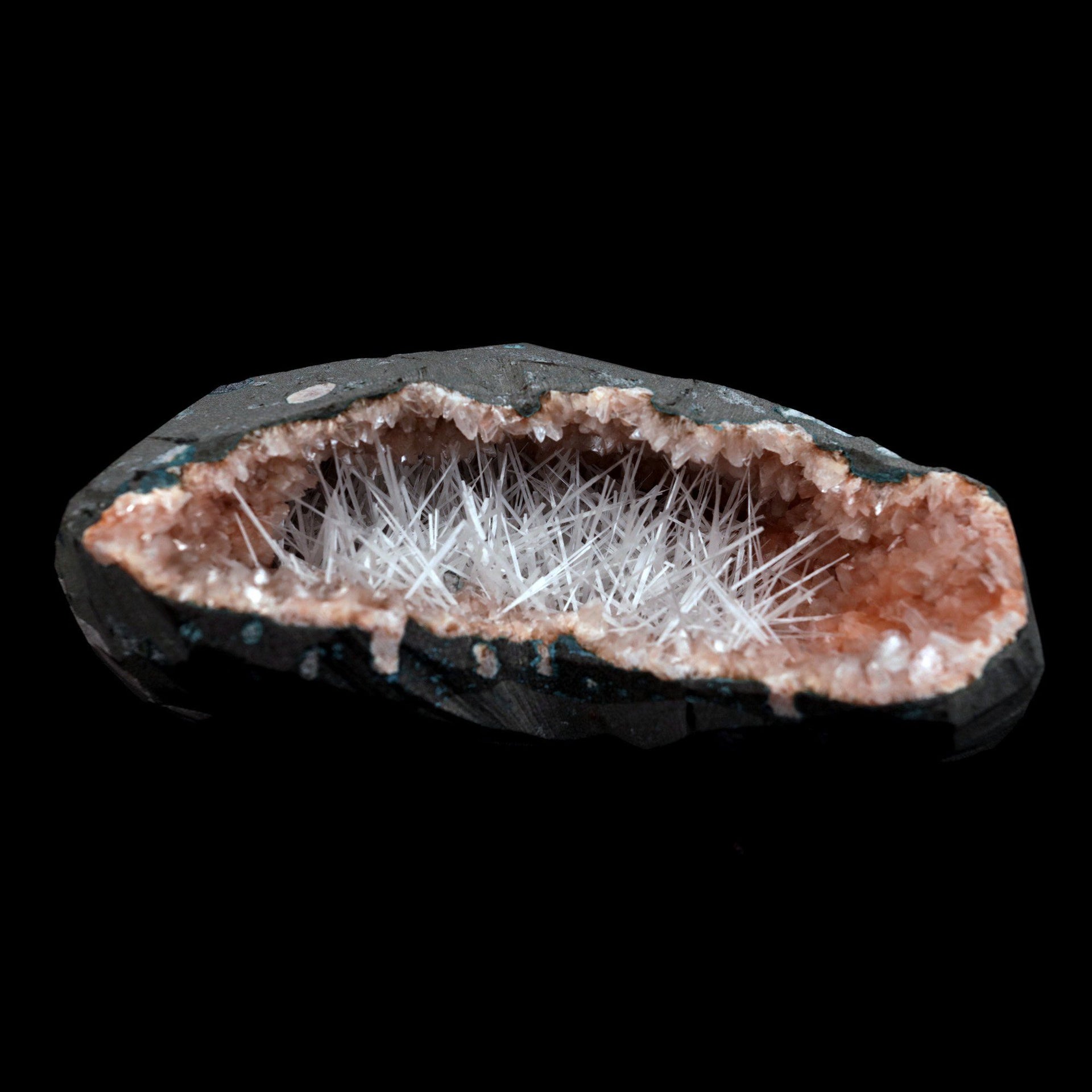 Scolecite Accular Sprays Inside Heulandite Geode Natural Mineral Specimen  # B 4901