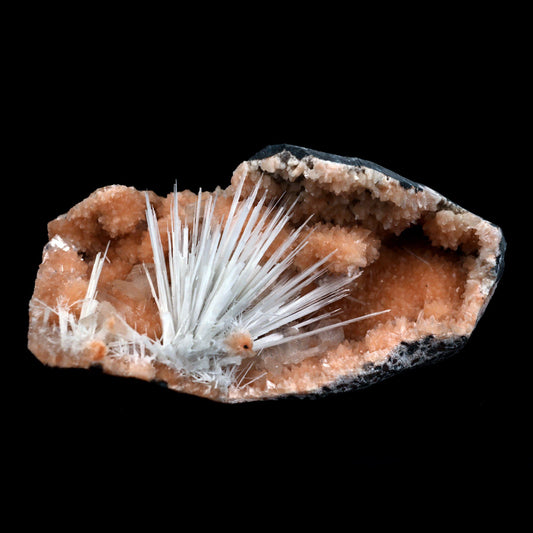 Scolecite Accular Sprays Inside Heulandite Geode Natural Mineral Specimen  # B 4902