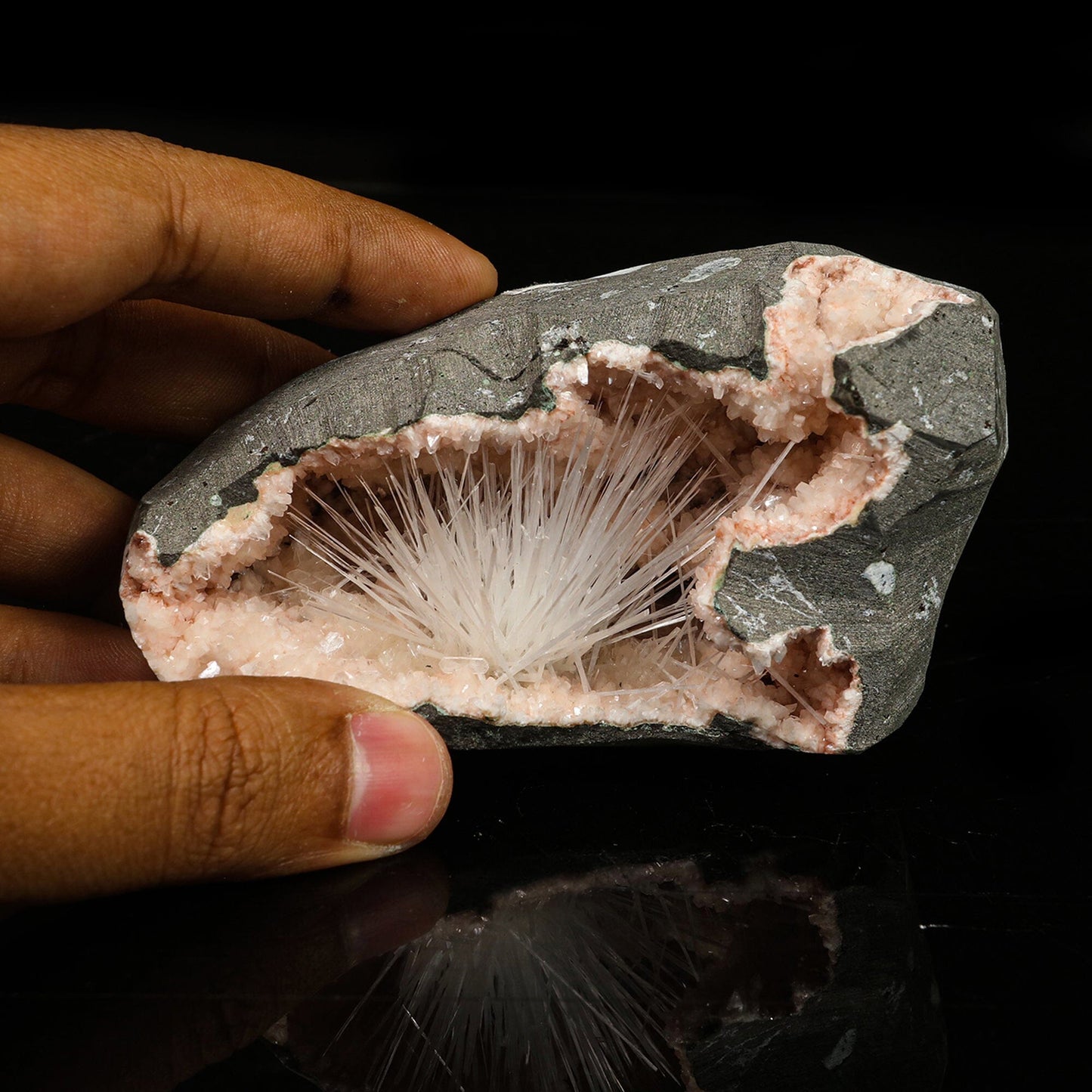 Scolecite in Heulandite Geode Natural Mineral Specimen # B 6771