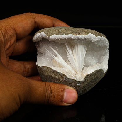 Scolecite in MM Quartz Geode Natural Mineral Specimen # B 6768