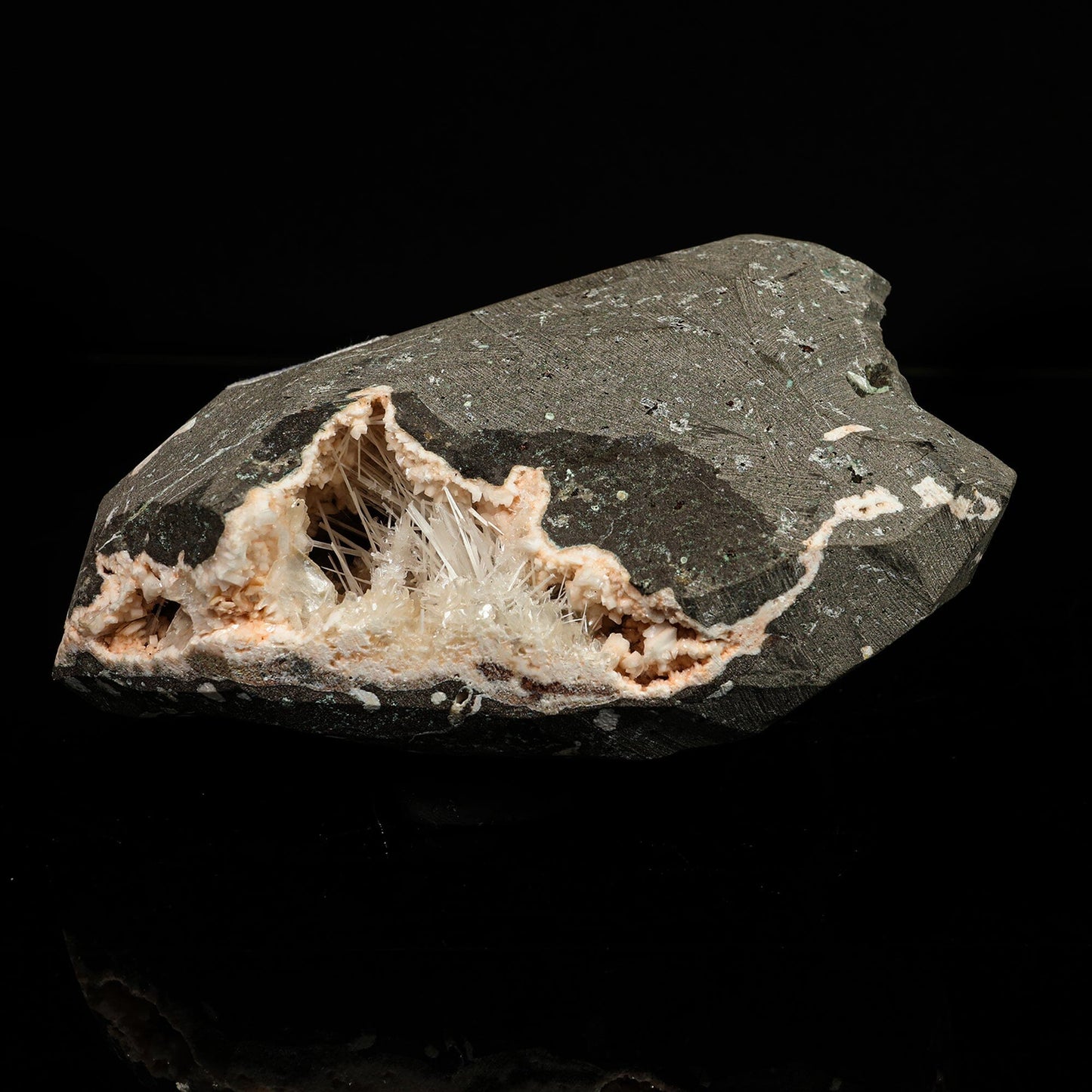 Scolecite Spray in Heulandite Geode Natural Mineral Specimen # B 6764
