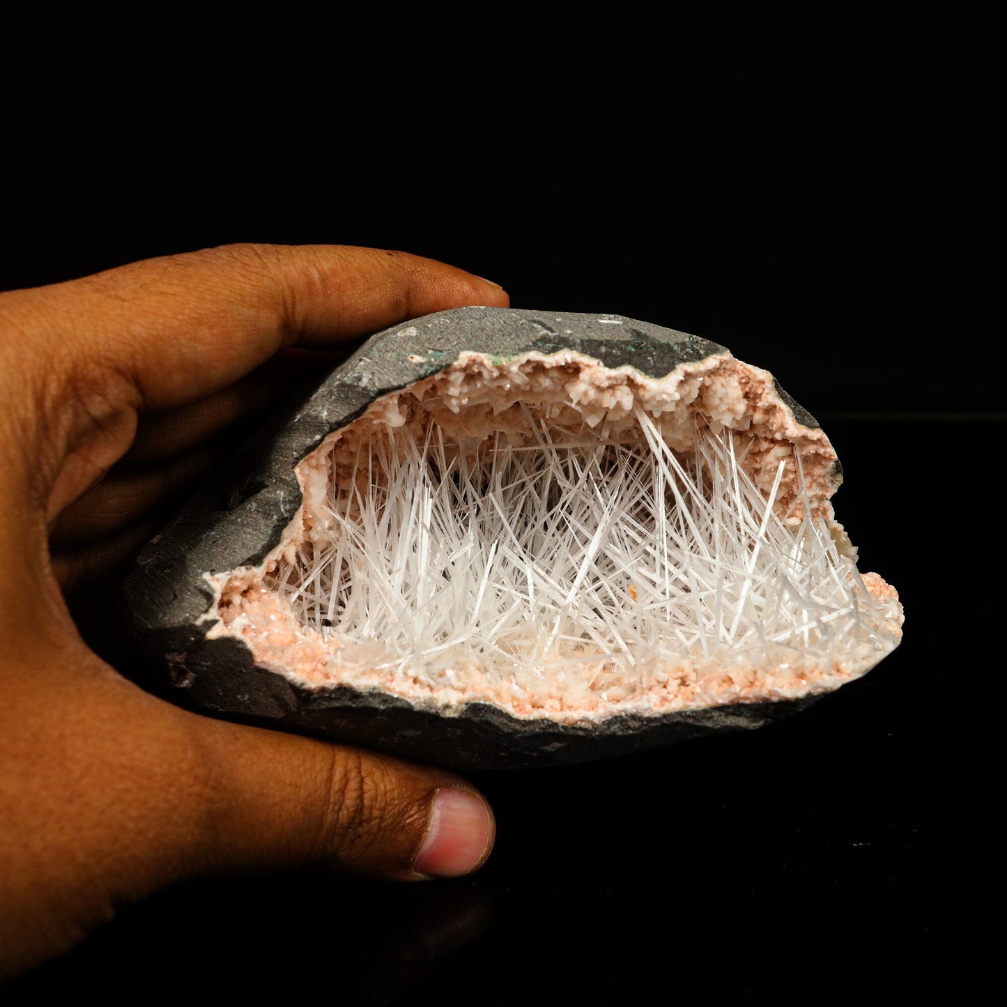 Scolecite Spray in Heulandite Geode Natural Mineral Specimen # B 6764