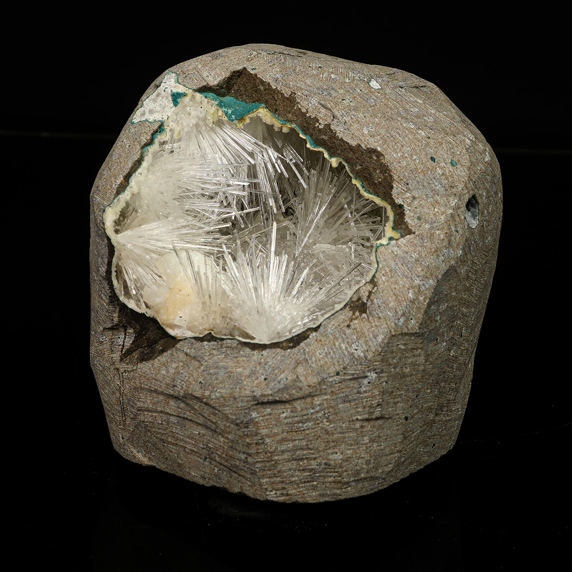 Scolecite Spray Inside Chalcedony Geode free standing Natural Mineral Specimen # B 6775