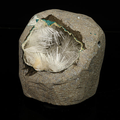 Scolecite Spray Inside Chalcedony Geode free standing Natural Mineral Specimen # B 6775
