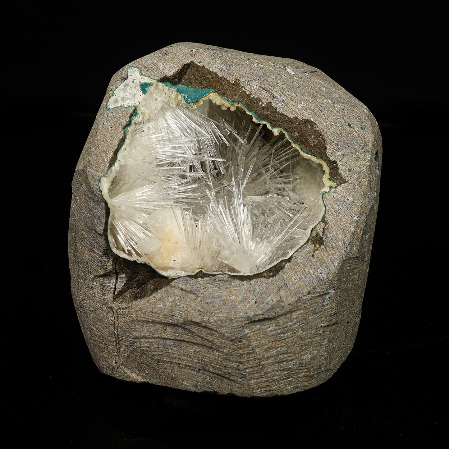 Scolecite Spray Inside Chalcedony Geode free standing Natural Mineral Specimen # B 6775