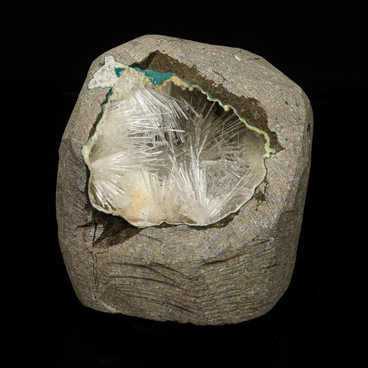 Scolecite Spray Inside Chalcedony Geode free standing Natural Mineral Specimen # B 6775