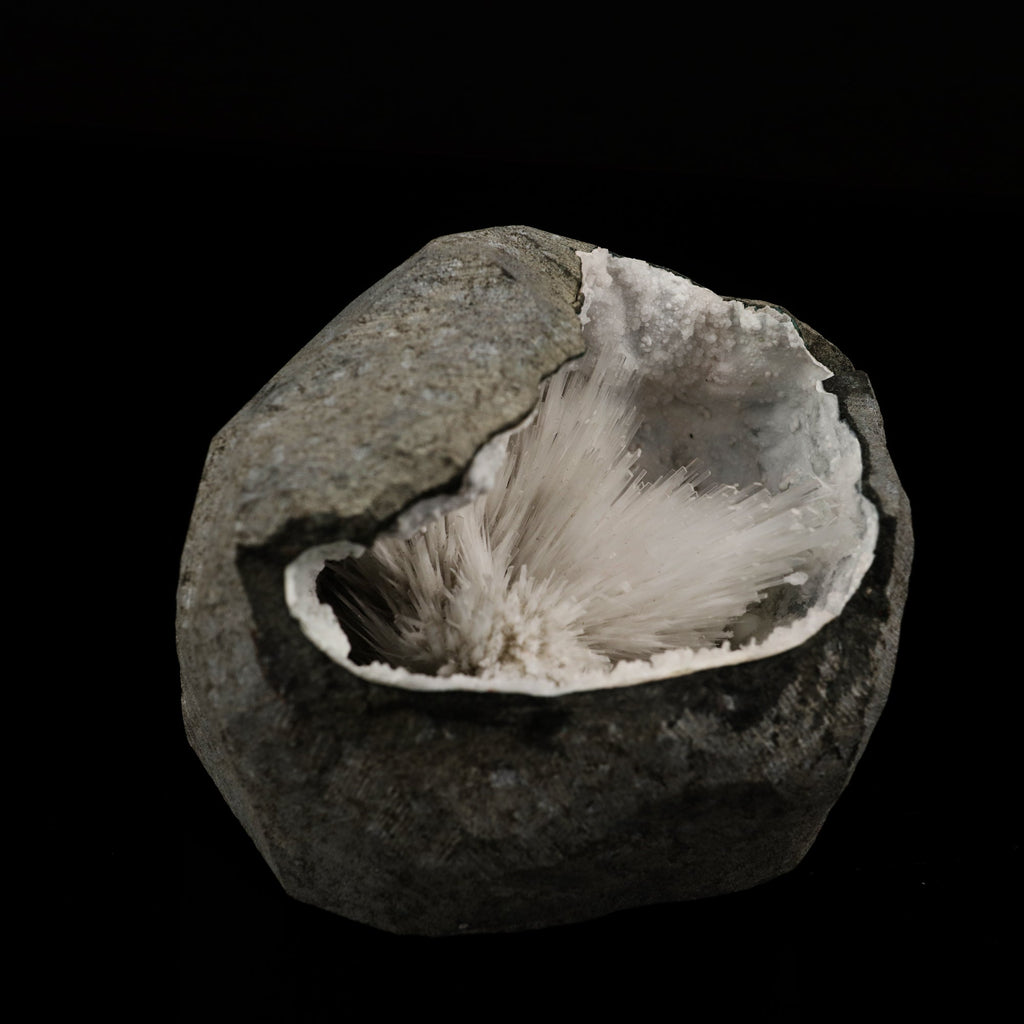 Scolecite Spray Inside Chalcedony Geode Natural Mineral Specimen # B 5636