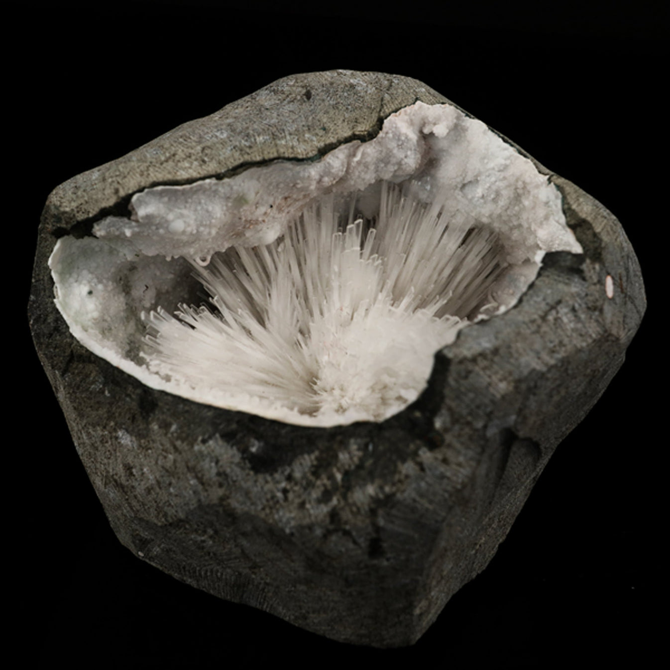 Scolecite Spray Inside Chalcedony Geode Natural Mineral Specimen # B 5 ...