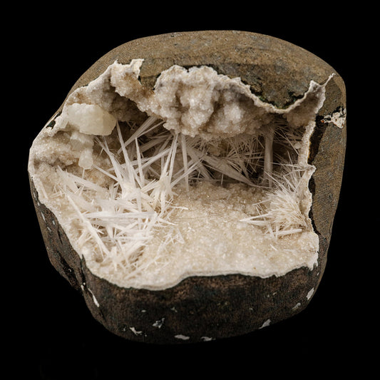 Scolecite Spray Inside Chalcedony Geode Natural Mineral Specimen # B 6142