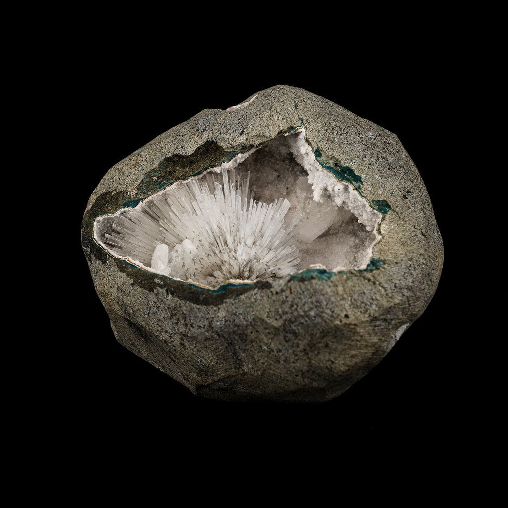 Scolecite Spray Inside Chalcedony Geode Natural Mineral Specimen # B 6165