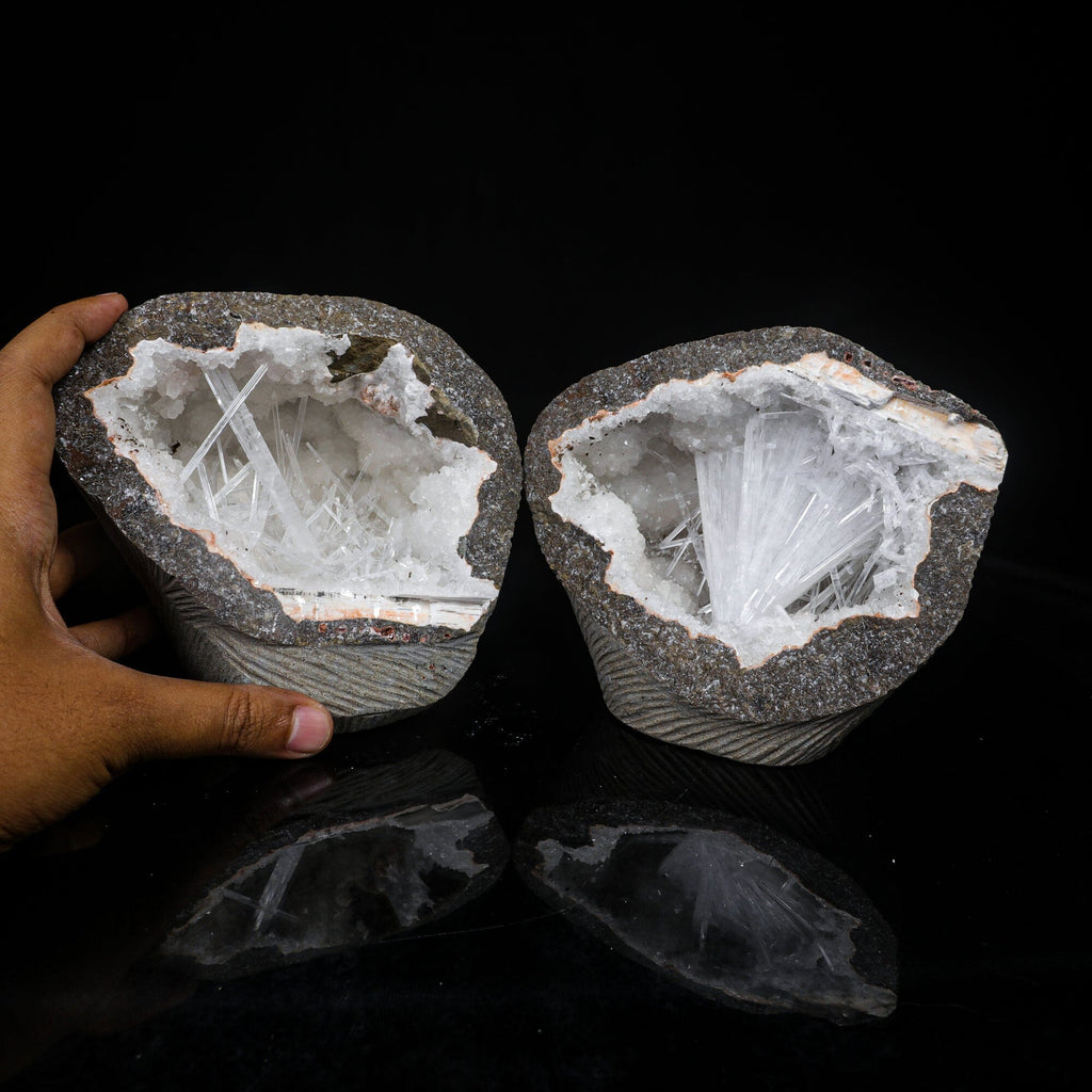 Scolecite Spray Inside Complete Geode Natural Mineral Specimen # B 7029
