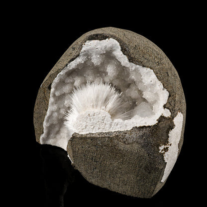 Scolecite Spray Inside MM Quartz Geode Natural Mineral Specimen # B 6087