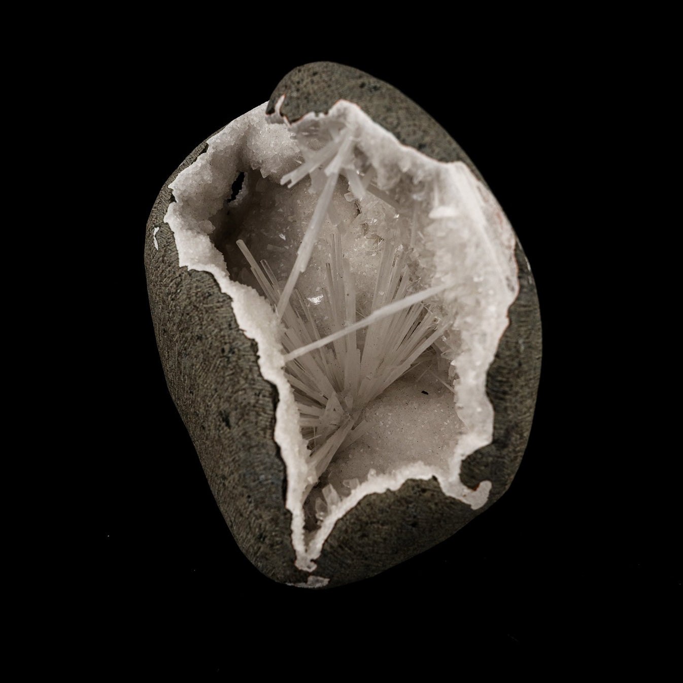 Scolecite Spray Inside MM Quartz Geode Natural Mineral Specimen # B 63 ...