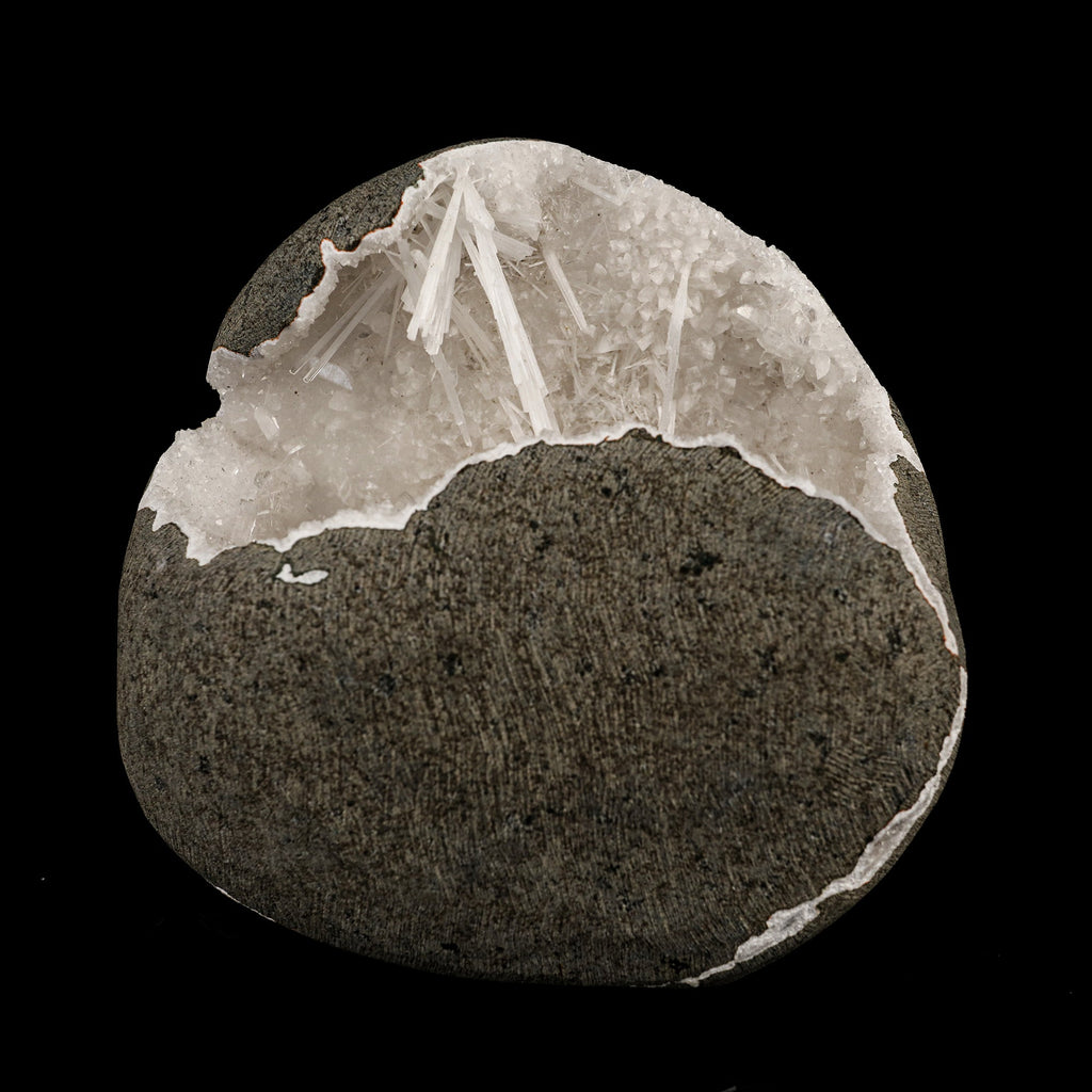 Scolecite Spray Inside MM Quartz Geode Natural Mineral Specimen # B 6311