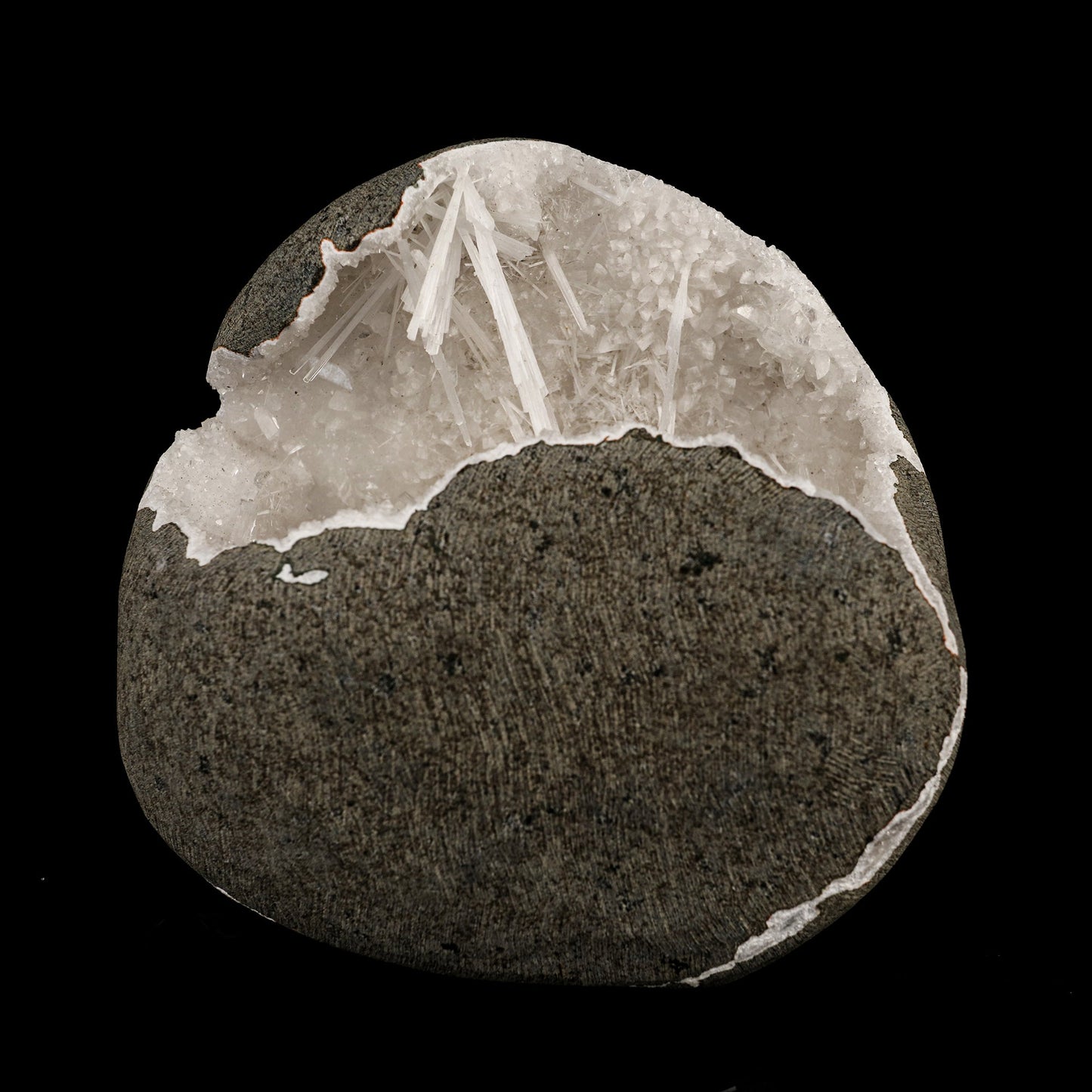 Scolecite Spray Inside MM Quartz Geode Natural Mineral Specimen # B 6311