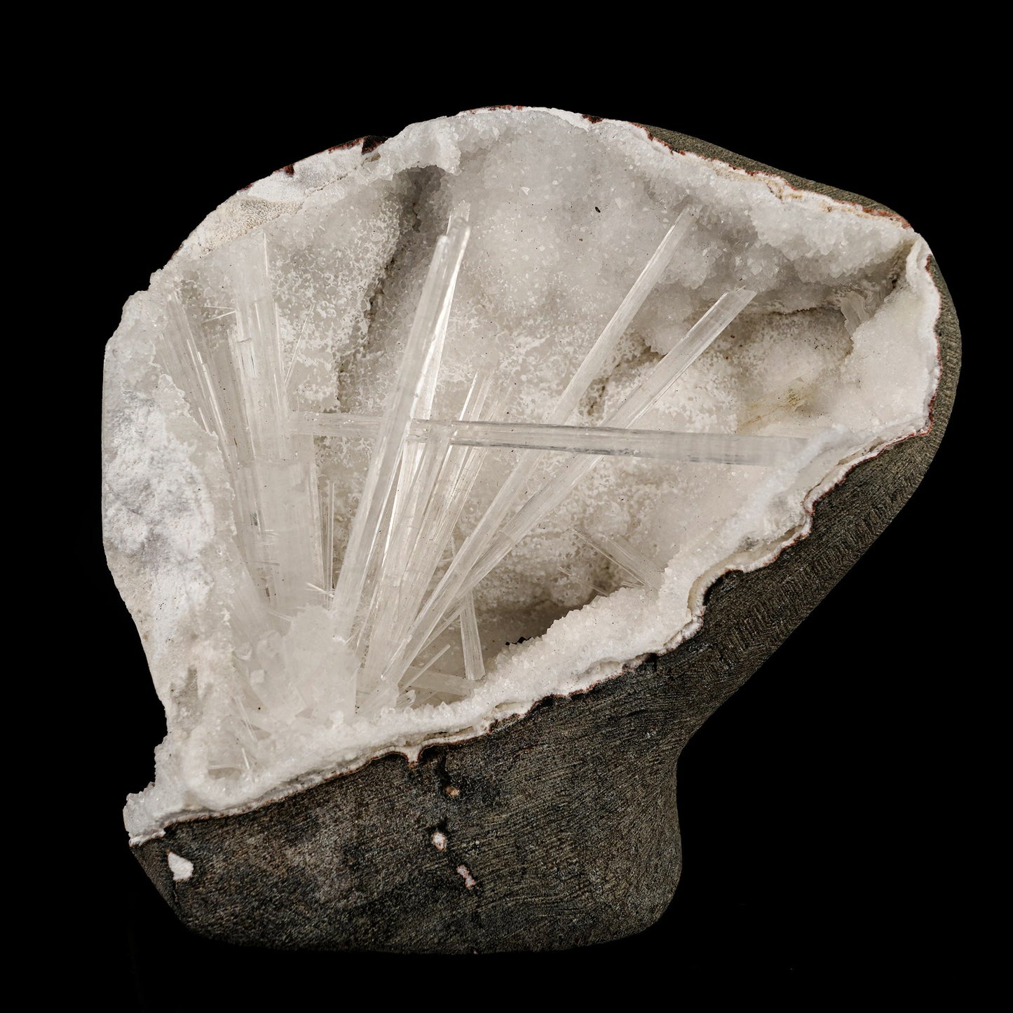 Scolecite Spray Inside MM Quartz Geode Natural Mineral Specimen # B 6315
