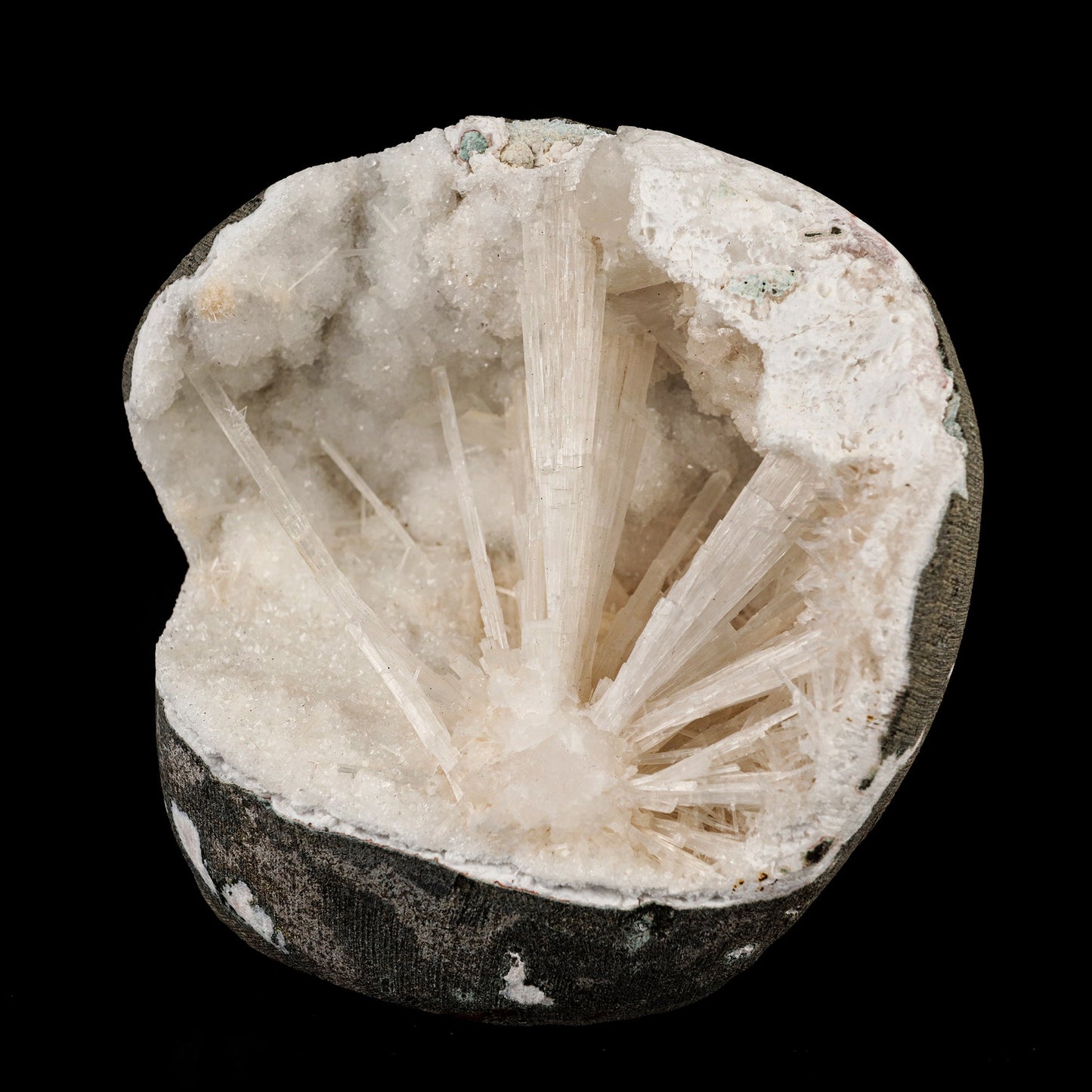 Scolecite Spray Inside MM Quartz Geode Natural Mineral Specimen # B 6324