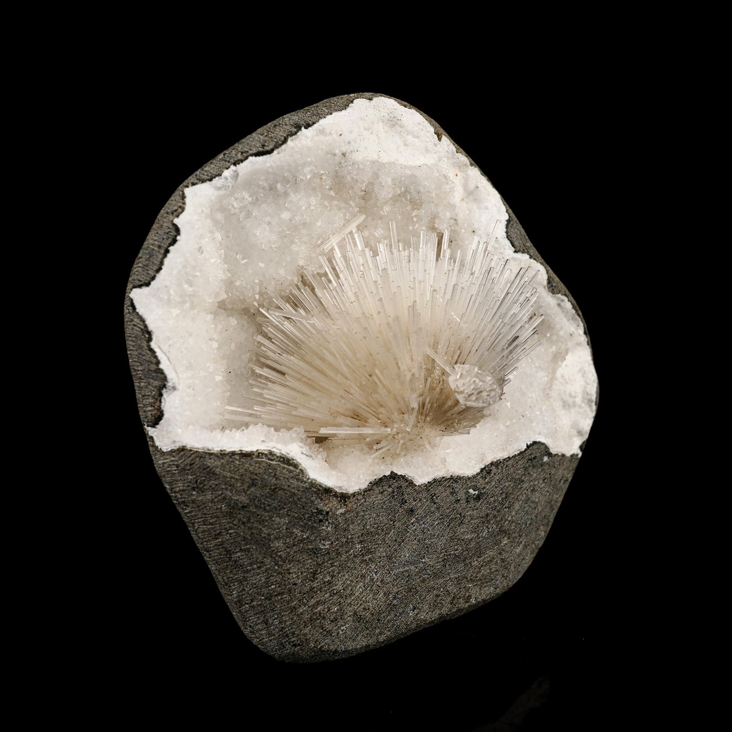 Scolecite Spray Inside MM Quartz Geode Natural Mineral Specimen # B 6330