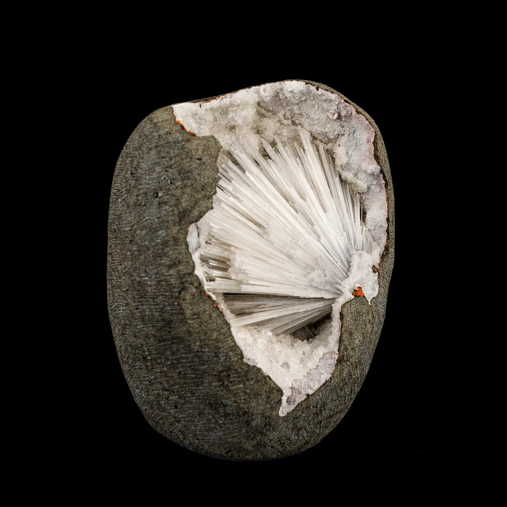 Scolecite Spray Inside MM Quartz Geode Natural Mineral Specimen # B 6335