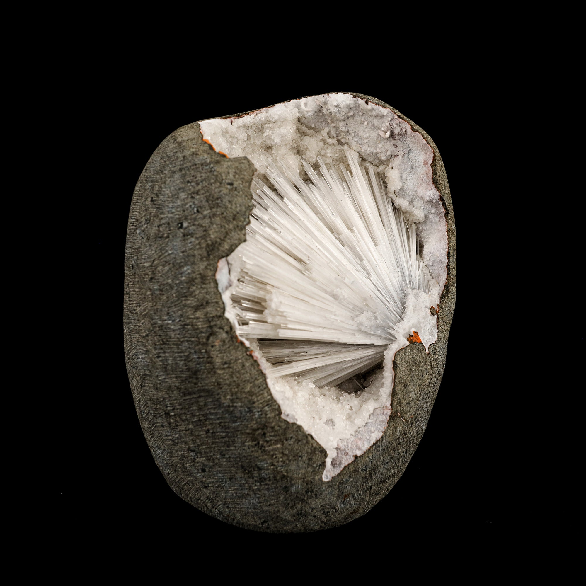 Scolecite Spray Inside MM Quartz Geode Natural Mineral Specimen # B 6335