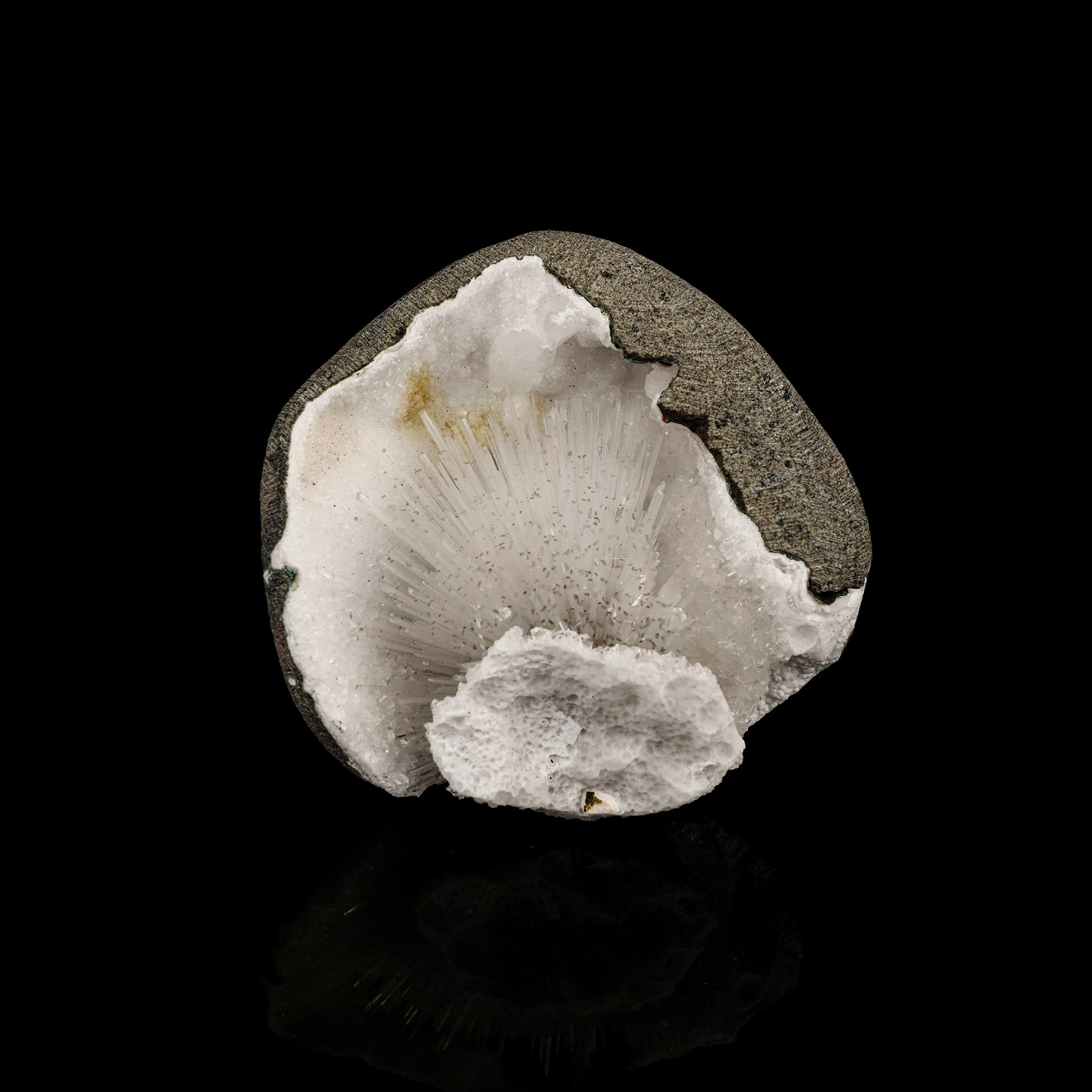 Scolecite Spray Inside MM Quartz Geode Natural Mineral Specimen # B 6345