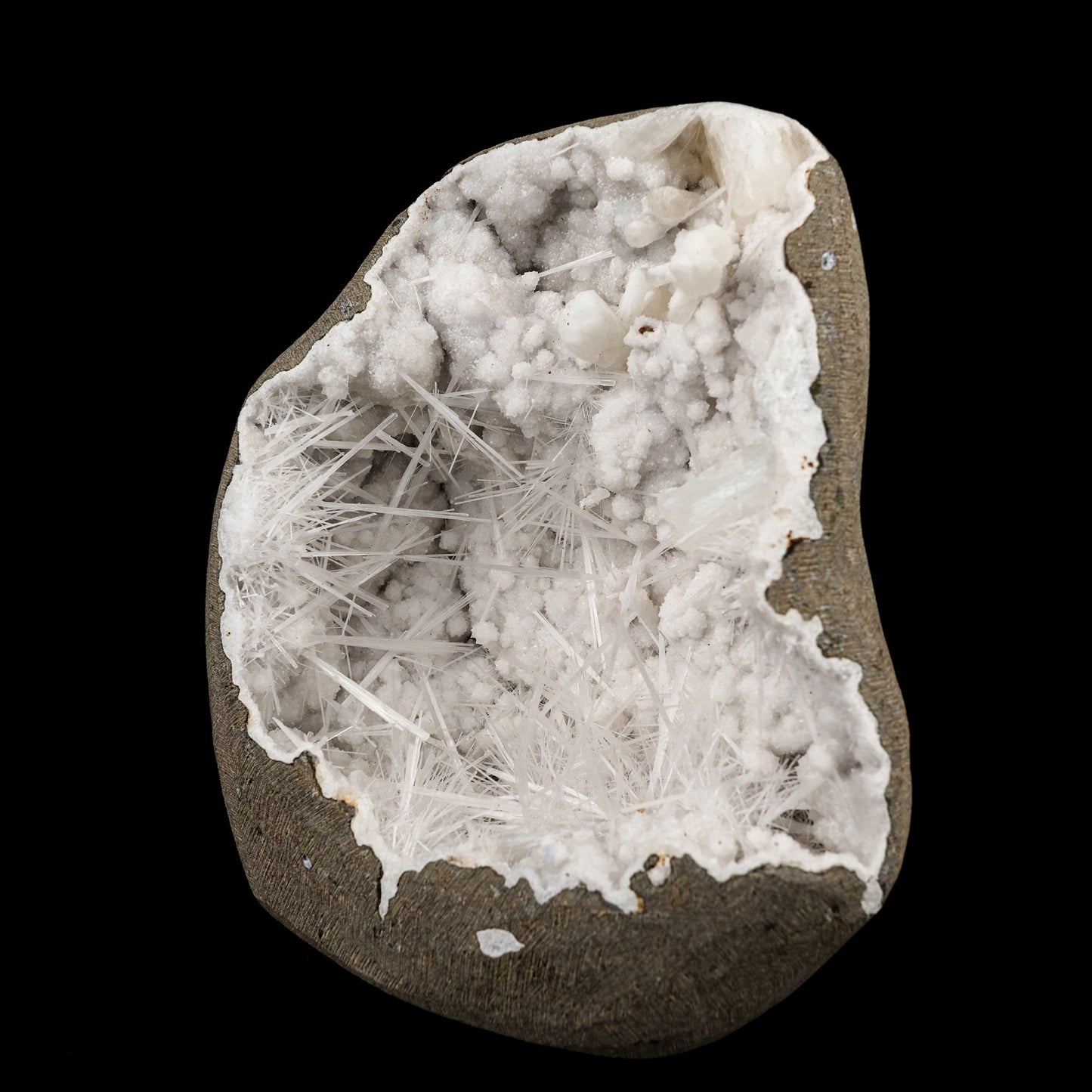 Scolecite Spray Inside MM Quartz Geode Natural Mineral Specimen # B 6361