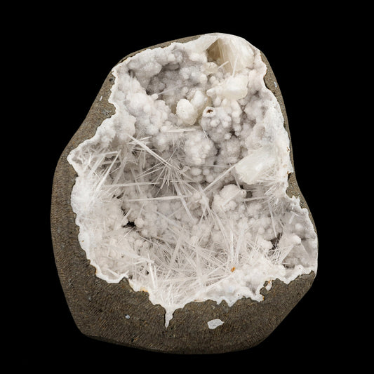 Scolecite Spray Inside MM Quartz Geode Natural Mineral Specimen # B 6361