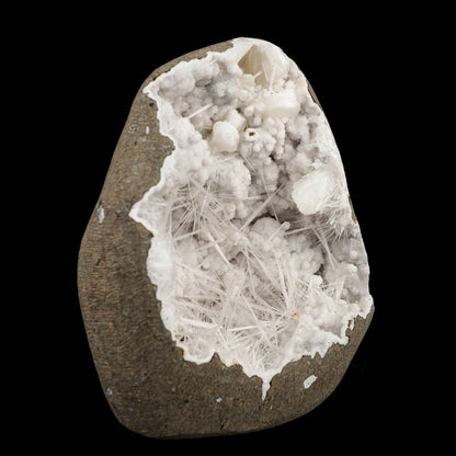 Scolecite Spray Inside MM Quartz Geode Natural Mineral Specimen # B 6361